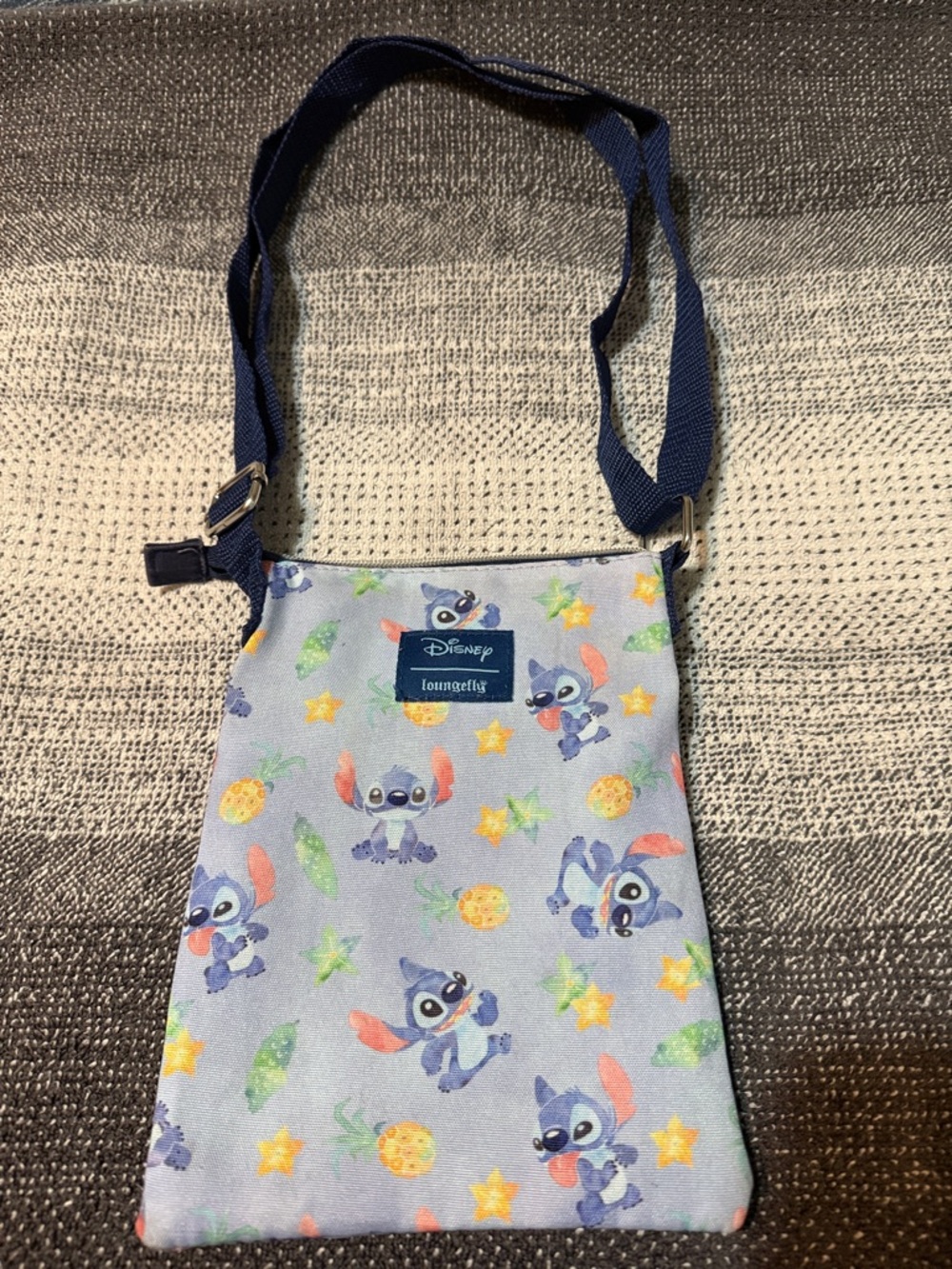 Loungefly Kids Light Blue Stitch Shoulder Bag with Navy Strap